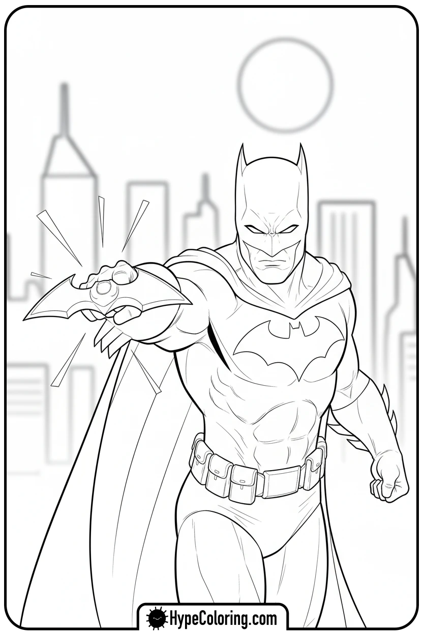 Click to download PDF batman-holding-a-batarang - coloring batman pages