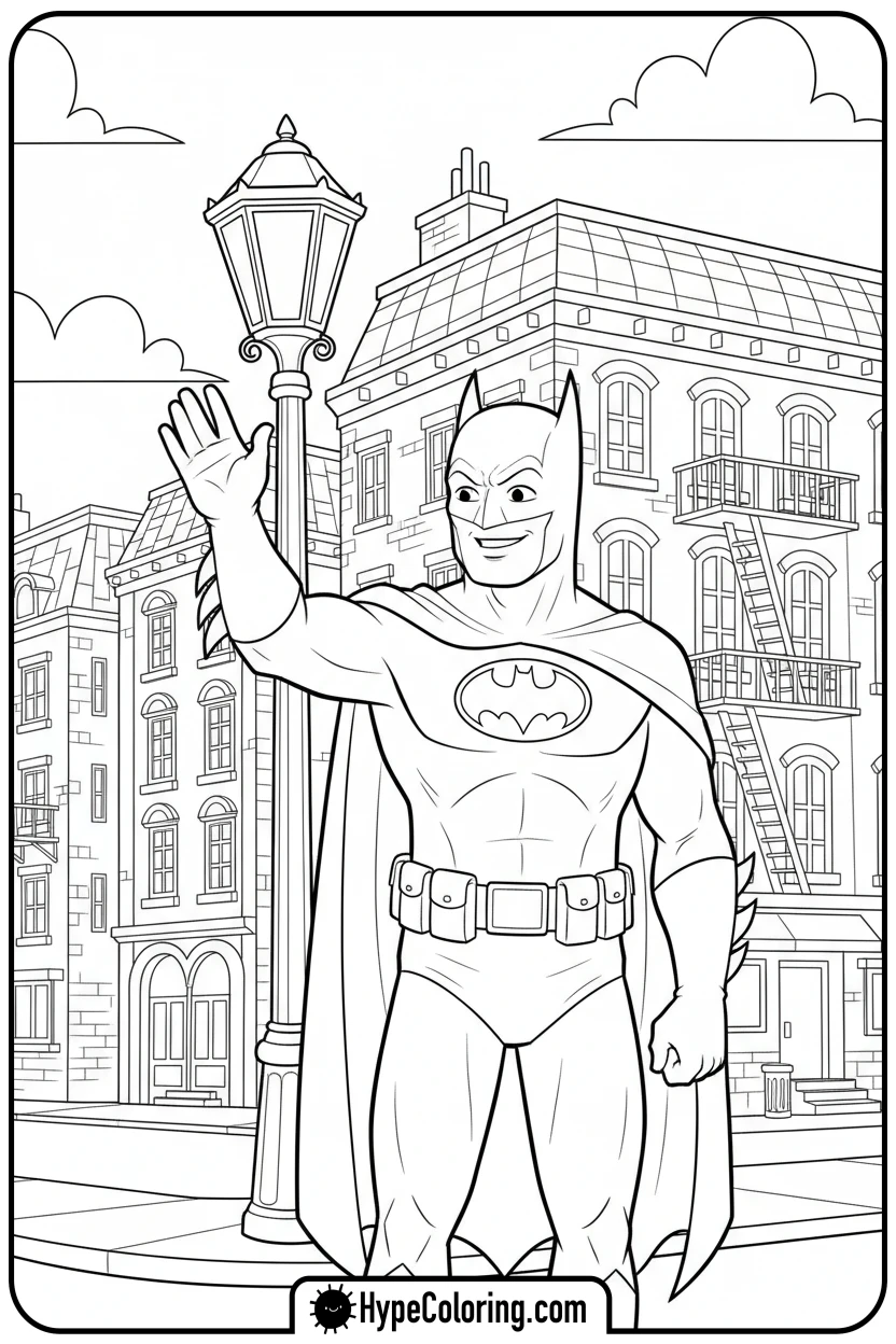 Click to download PDF batman-waving-to-a-child - coloring batman pages