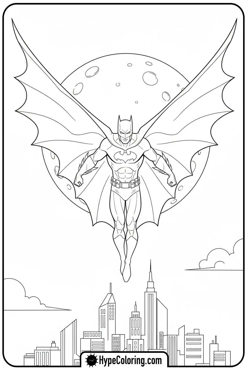 Click to download PDF batman-gliding-with-cape-open - coloring batman pages