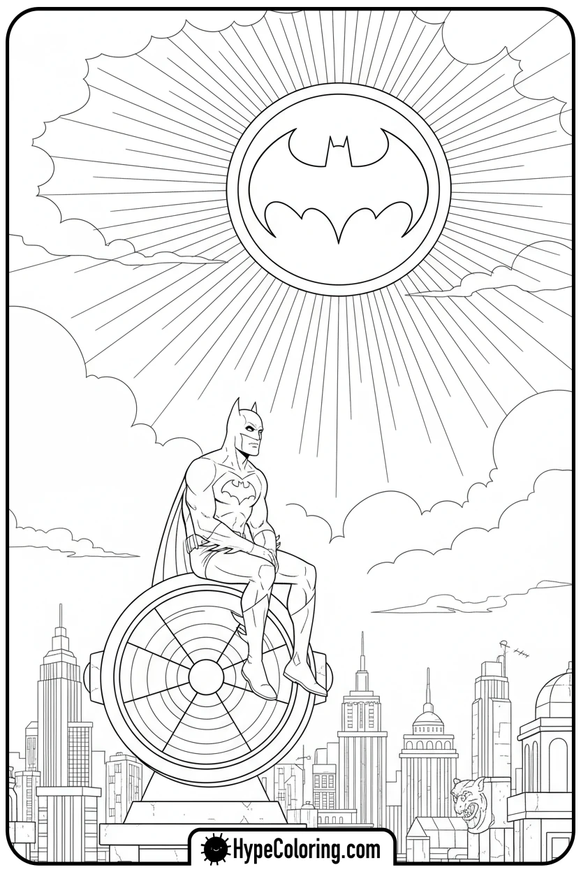 Click to download PDF batman-sitting-on-bat-signal - coloring batman pages