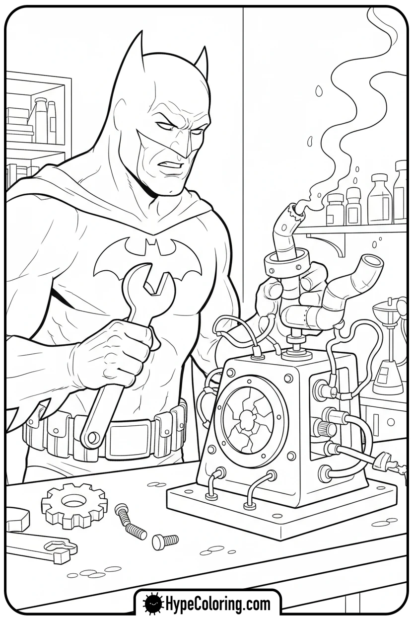 Click to download PDF batman-fixing-a-machine - coloring batman pages