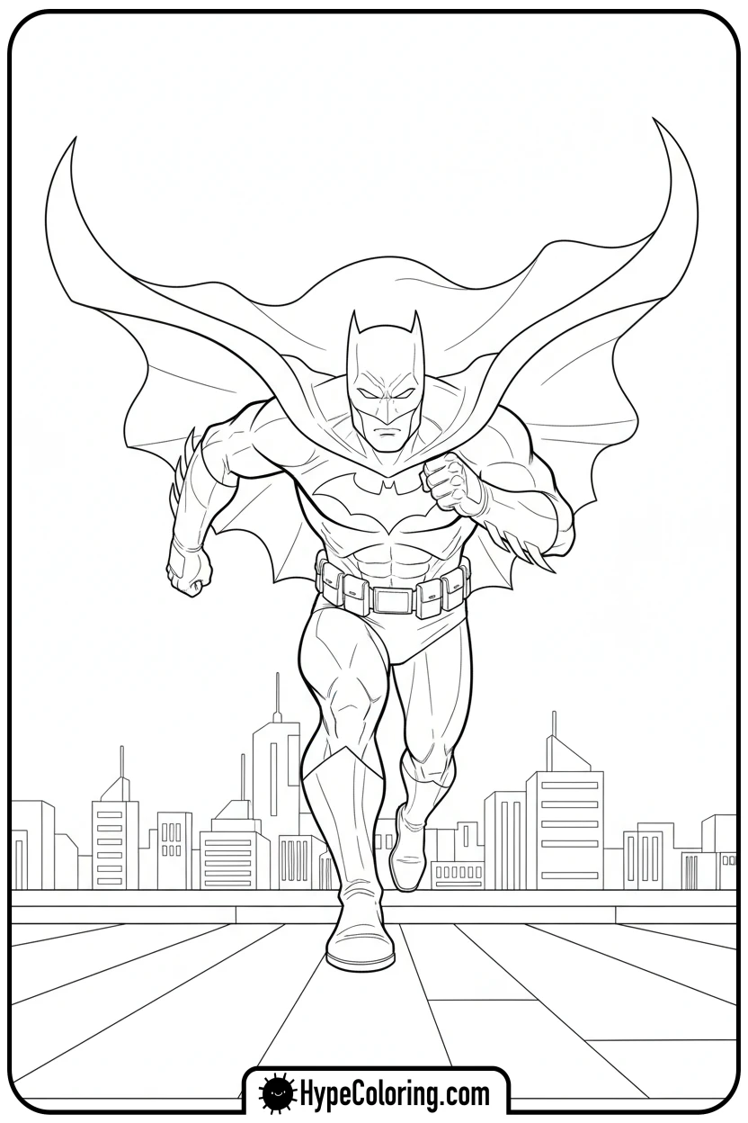 Click to download PDF batman-running-on-a-rooftop - coloring batman pages