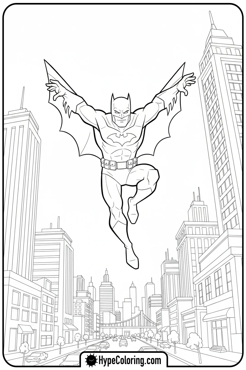 Click to download PDF batman-leaping-between-buildings - coloring batman pages