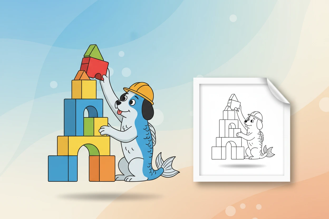 sardines-dog-cat-building-a - Sardines Dog Cat Coloring Pages
