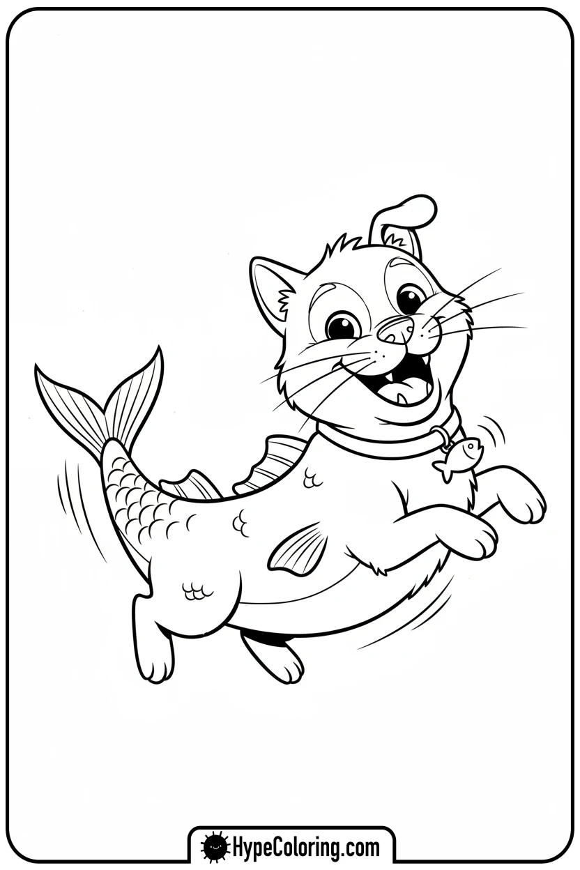 sardines-dog-cat-chasing-tail - Sardines Dog Cat Coloring Pages