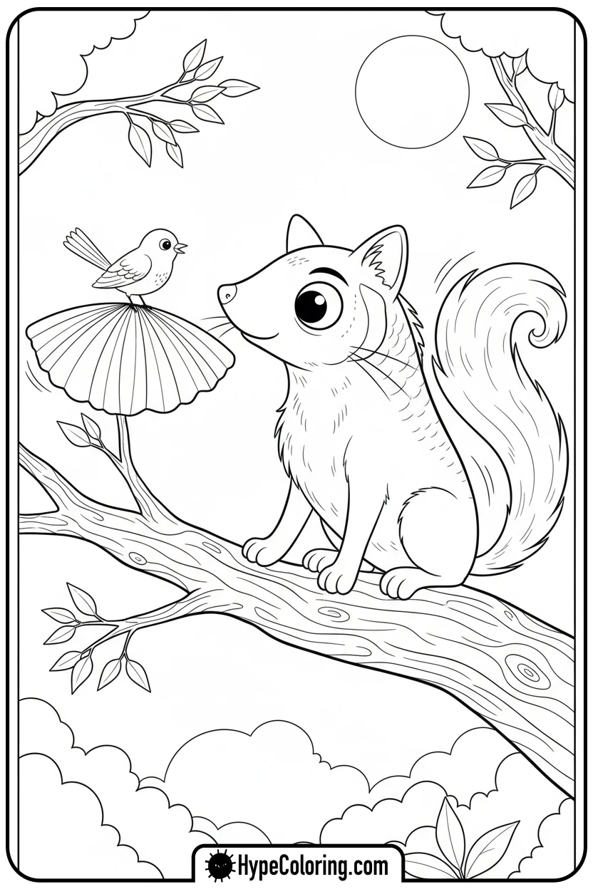 sardines-dog-cat-on-tree-branch - Sardines Dog Cat Coloring Pages