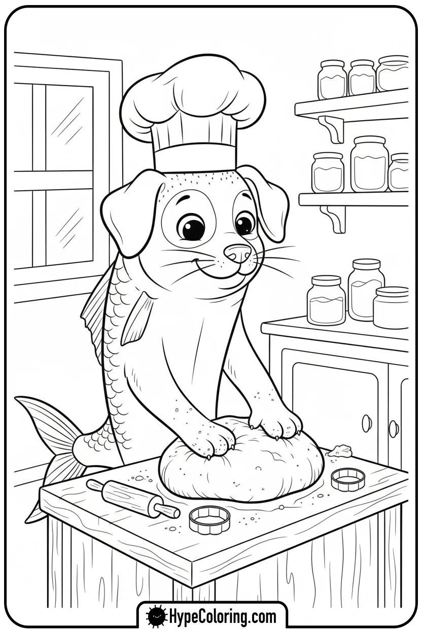 sardines-dog-cat-baking - Sardines Dog Cat Coloring Pages