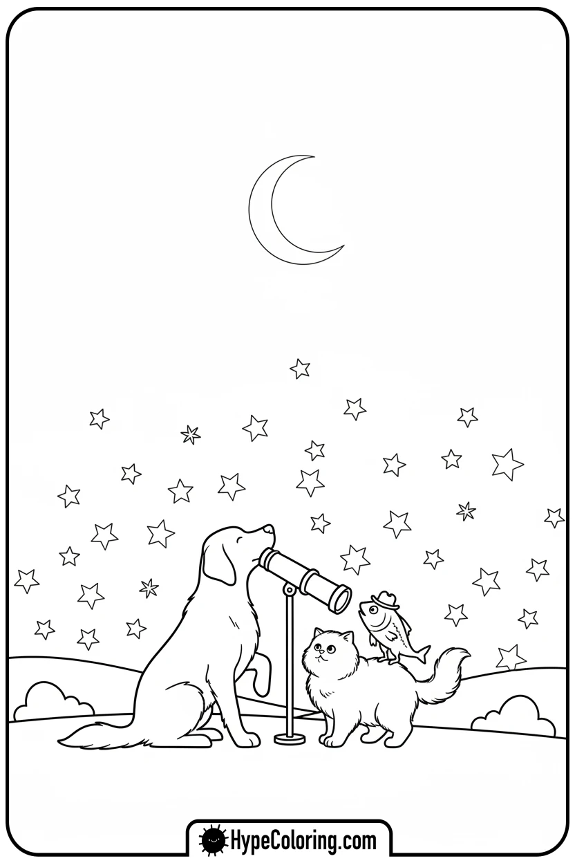 sardines-dog-cat-stargazing - Sardines Dog Cat Coloring Pages