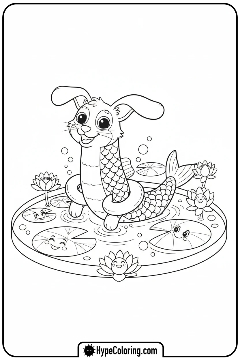 sardines-dog-cat-swimming - Sardines Dog Cat Coloring Pages