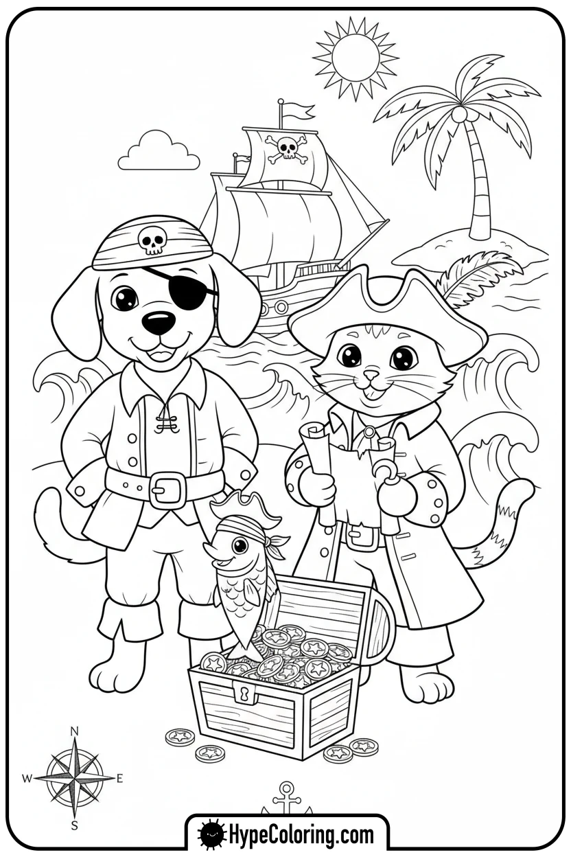 sardines-dog-cat-pirate - Sardines Dog Cat Coloring Pages