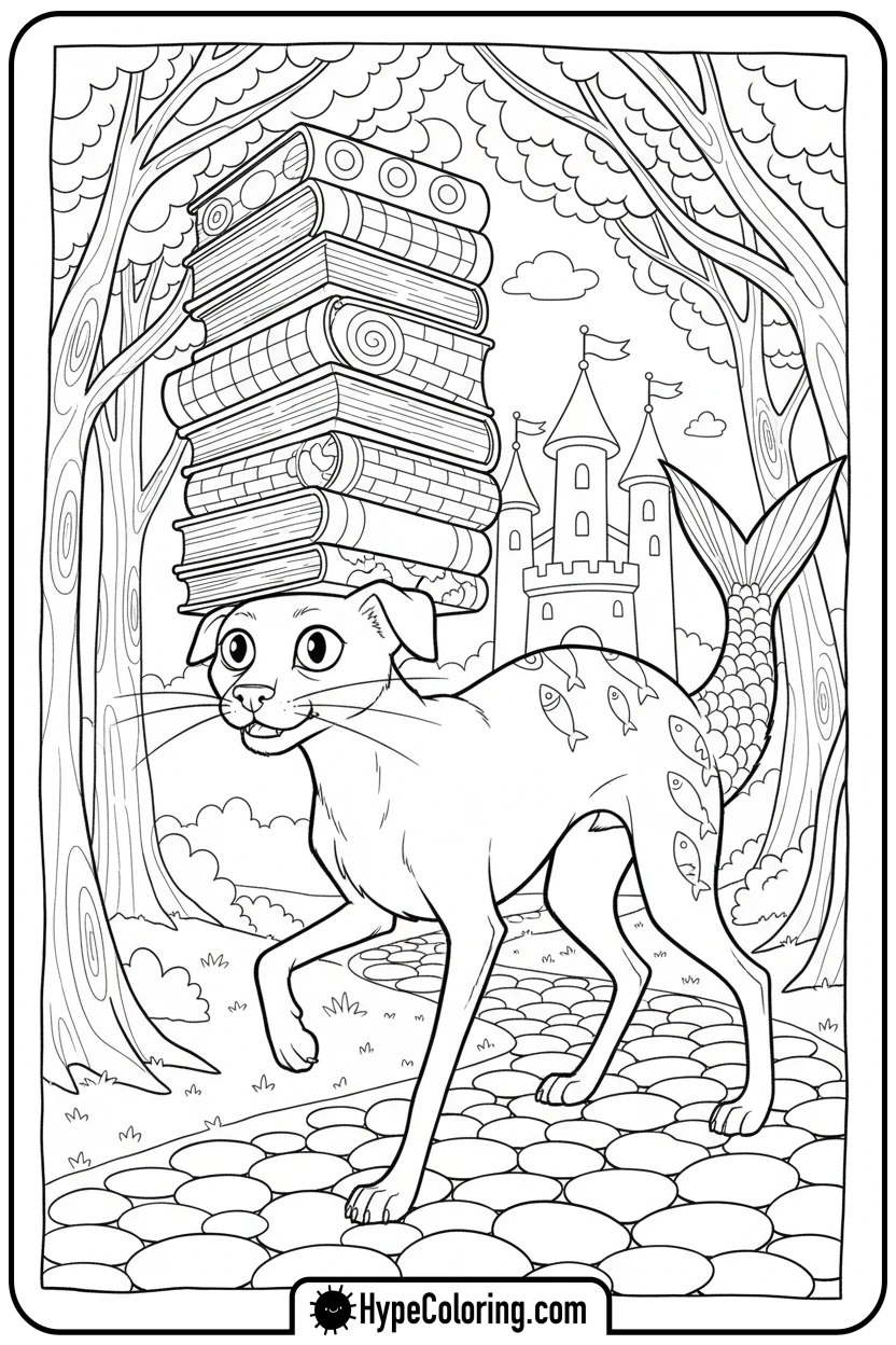 sardines-dog-cat-balancing-books - Sardines Dog Cat Coloring Pages