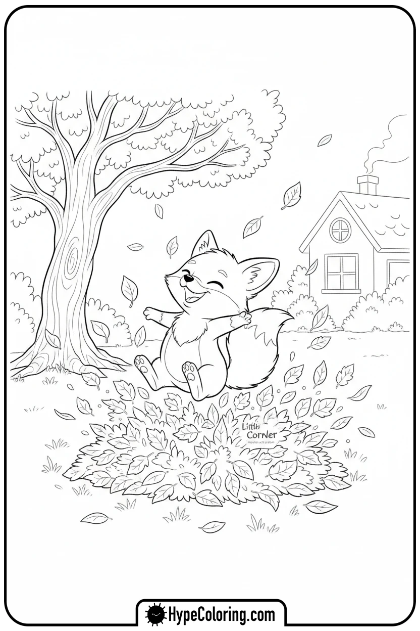 little-corner-jumping-in-leaves - Little Corner coloring pages
