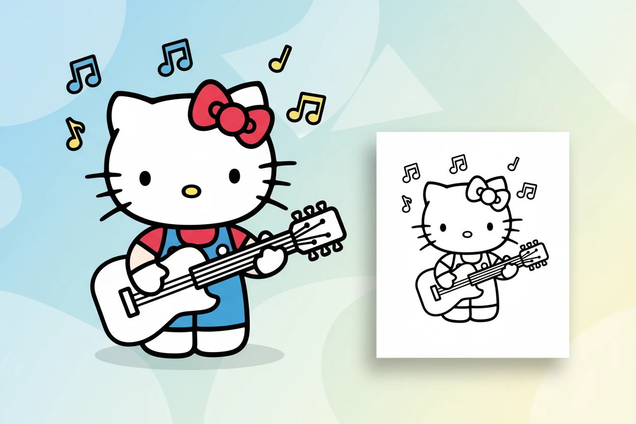 hello-kitty-playing-a-simplified - Hello Kitty Pixel Art Coloring Pages