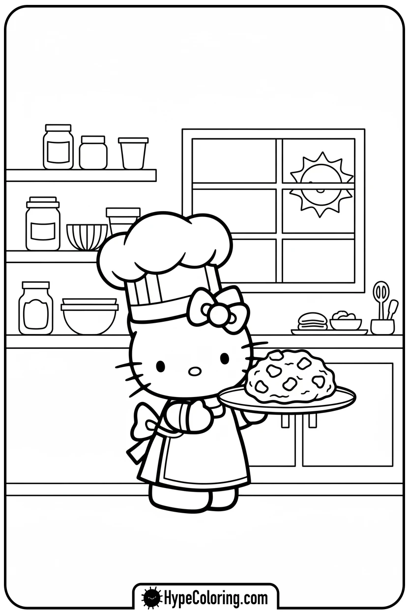 Click to download PDF hello-kitty-baking-a-cookie - Hello Kitty Pixel Art Coloring Pages
