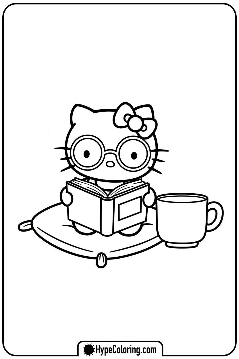 Click to download PDF hello-kitty-reading-a-book - Hello Kitty Pixel Art Coloring Pages