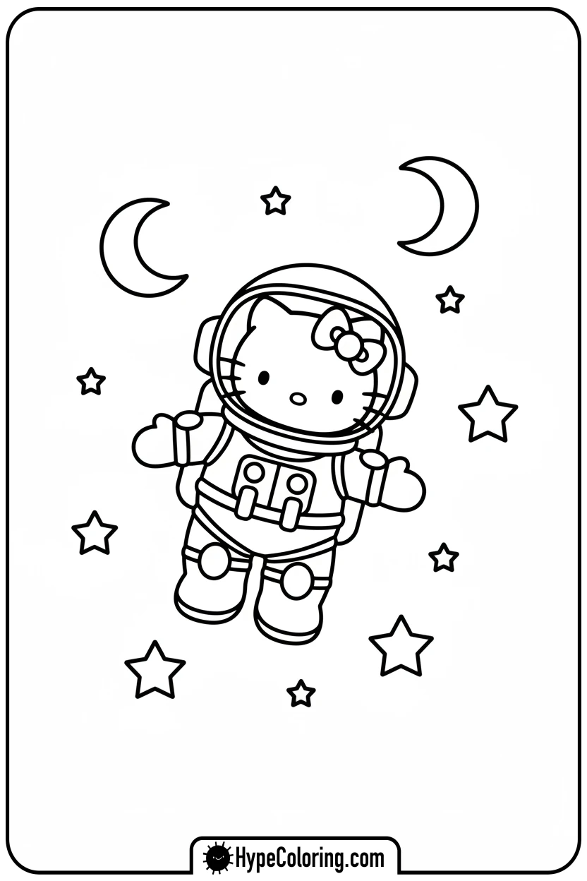 Click to download PDF hello-kitty-astronaut-in-space - Hello Kitty Pixel Art Coloring Pages