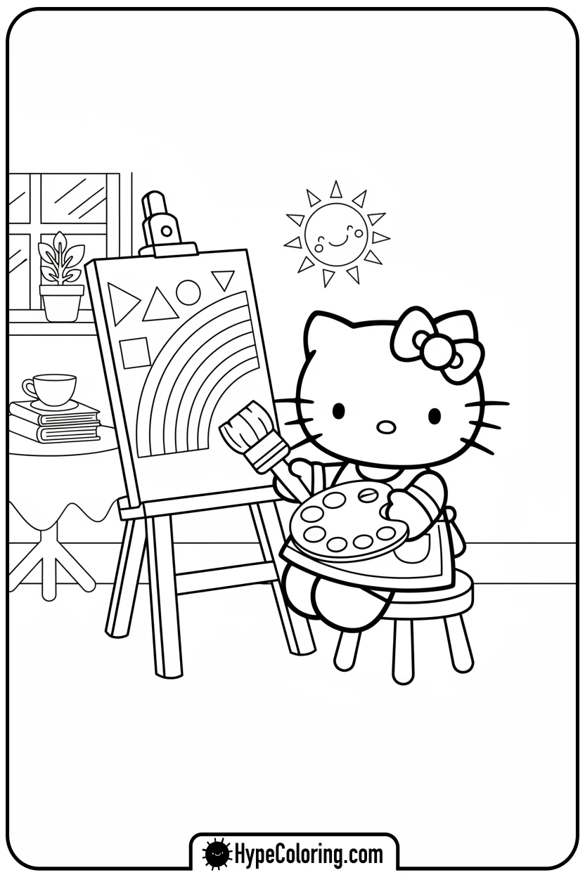 Click to download PDF hello-kitty-painting-a-rainbow - Hello Kitty Pixel Art Coloring Pages
