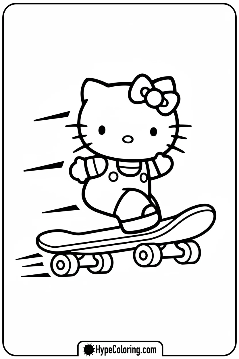 Click to download PDF hello-kitty-skateboarding - Hello Kitty Pixel Art Coloring Pages