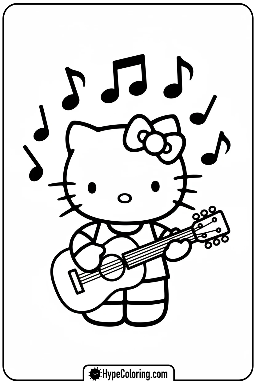 Click to download PDF hello-kitty-playing-guitar - Hello Kitty Pixel Art Coloring Pages