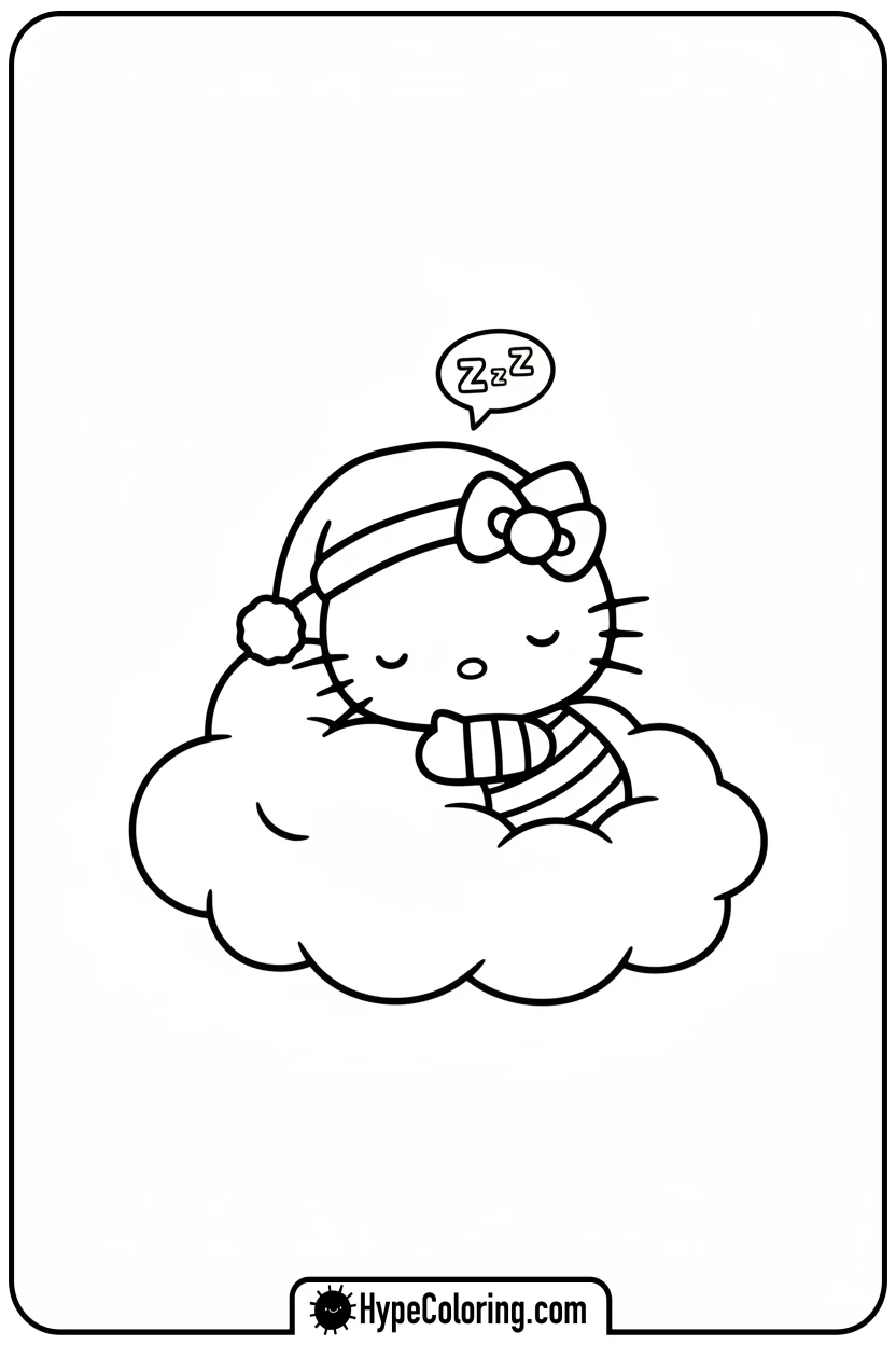 Click to download PDF hello-kitty-sleeping-on-a-cloud - Hello Kitty Pixel Art Coloring Pages