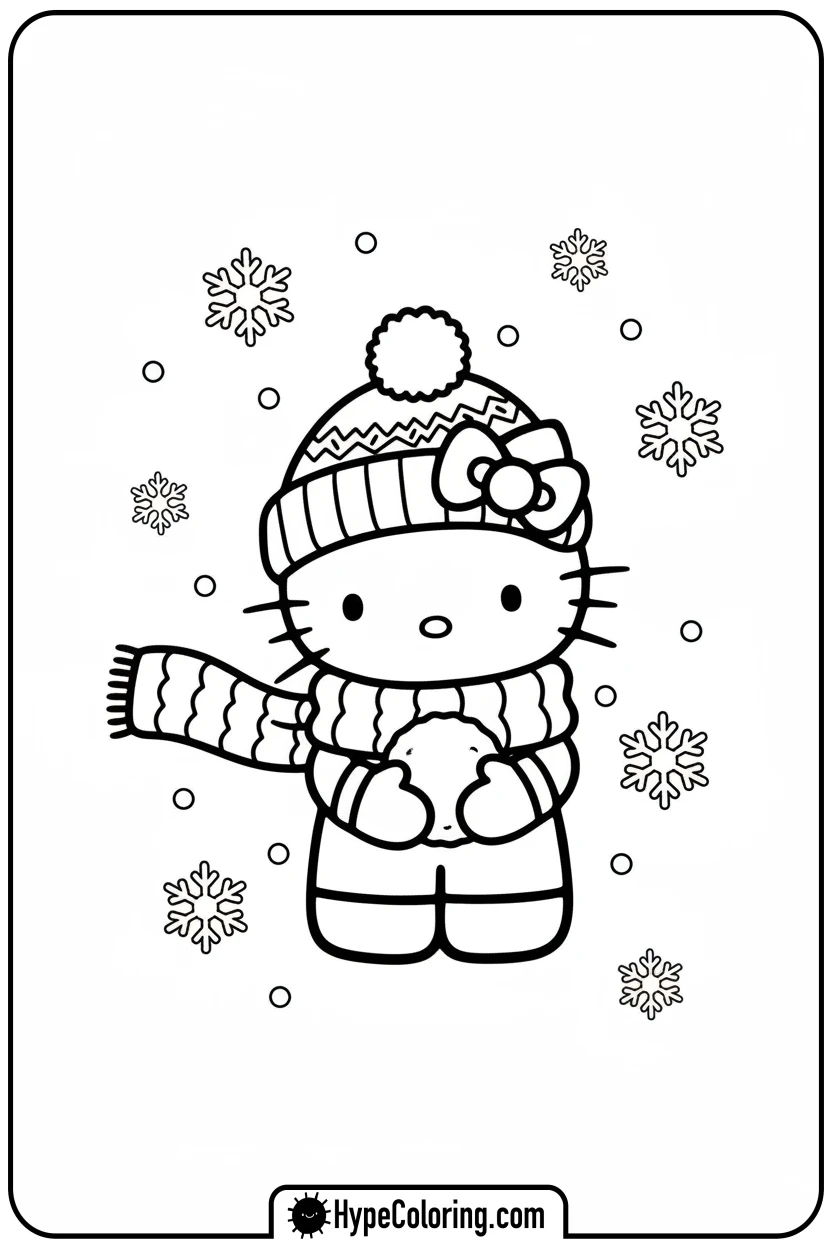 Click to download PDF hello-kitty-playing-with-snow - Hello Kitty Pixel Art Coloring Pages