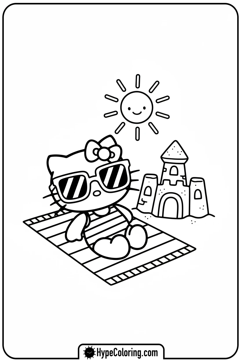Click to download PDF hello-kitty-at-the-beach - Hello Kitty Pixel Art Coloring Pages