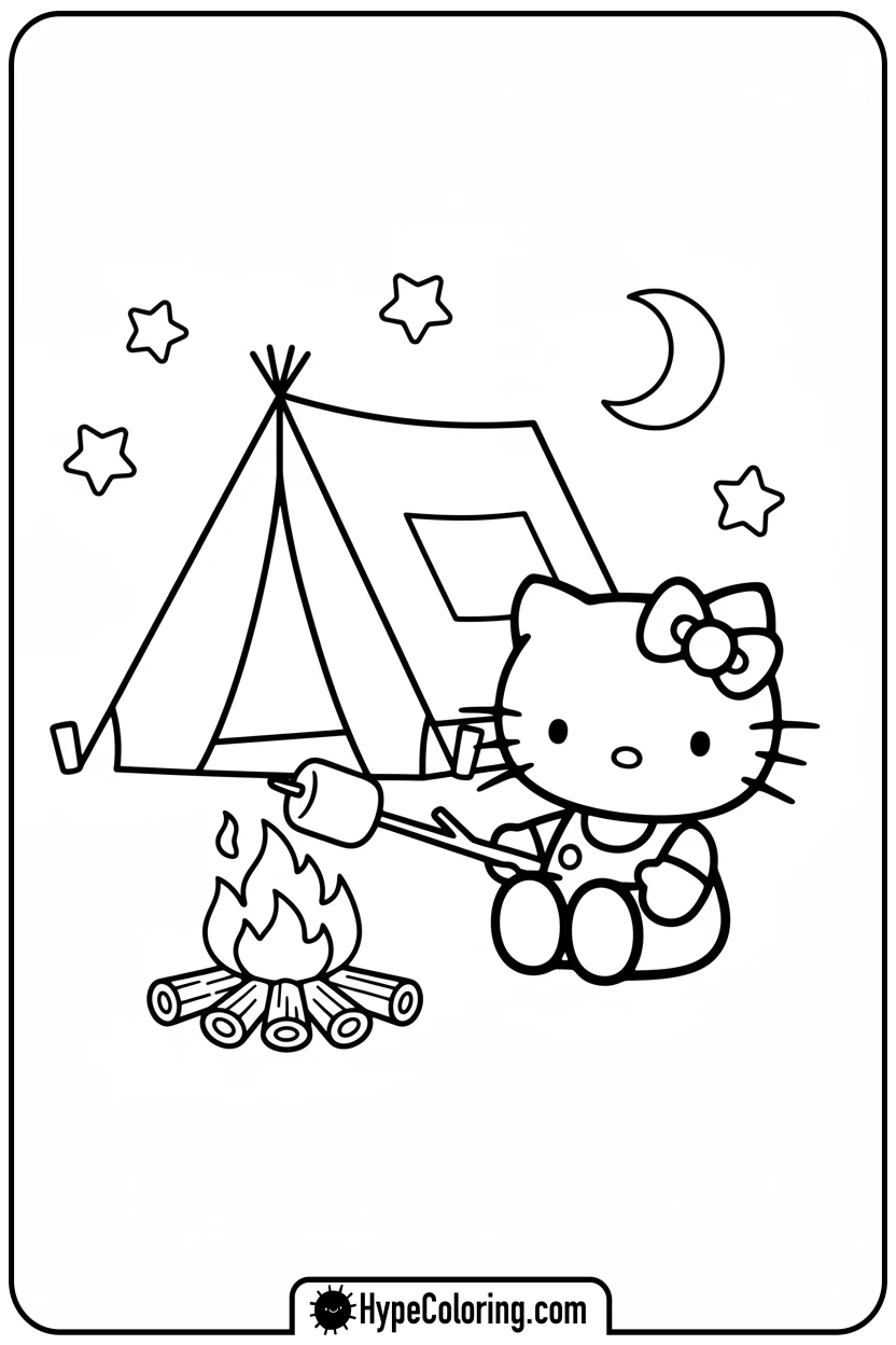 Click to download PDF hello-kitty-camping - Hello Kitty Pixel Art Coloring Pages