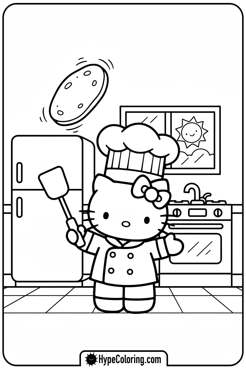 Click to download PDF hello-kitty-flipping-pancake - Hello Kitty Pixel Art Coloring Pages