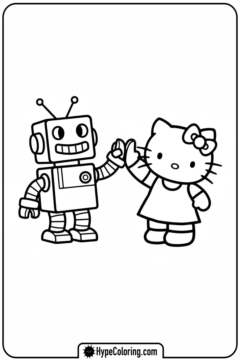 Click to download PDF hello-kitty-high-fiving-robot - Hello Kitty Pixel Art Coloring Pages