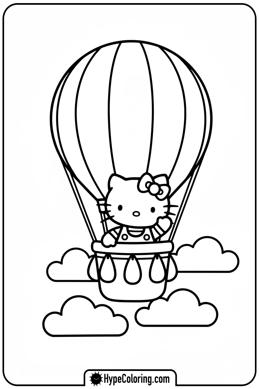 Click to download PDF hello-kitty-hot-air-balloon-ride - Hello Kitty Pixel Art Coloring Pages