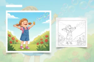 a-delighted-little-girl-blowing - Little Girly Corner Coloring Pages