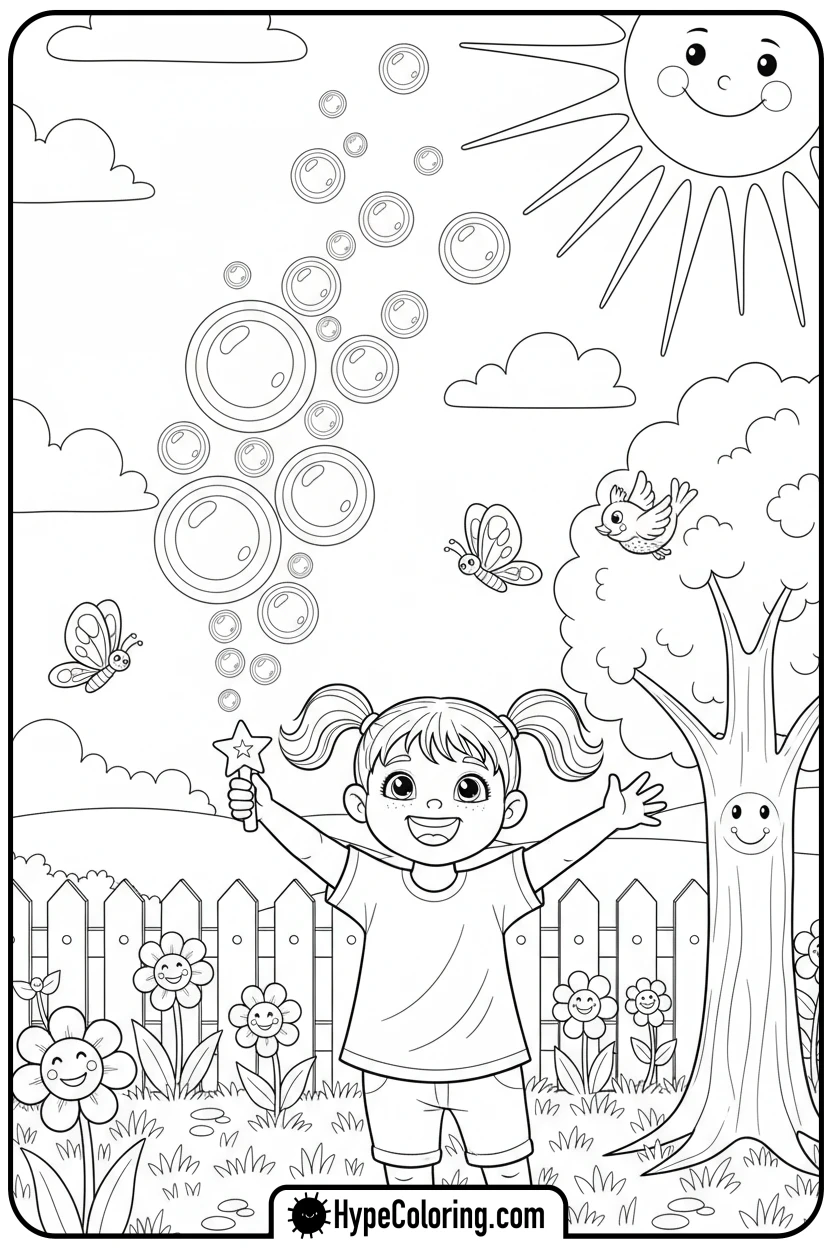 girl-blowing-bubbles-outdoors - Little Girly Corner Coloring Pages