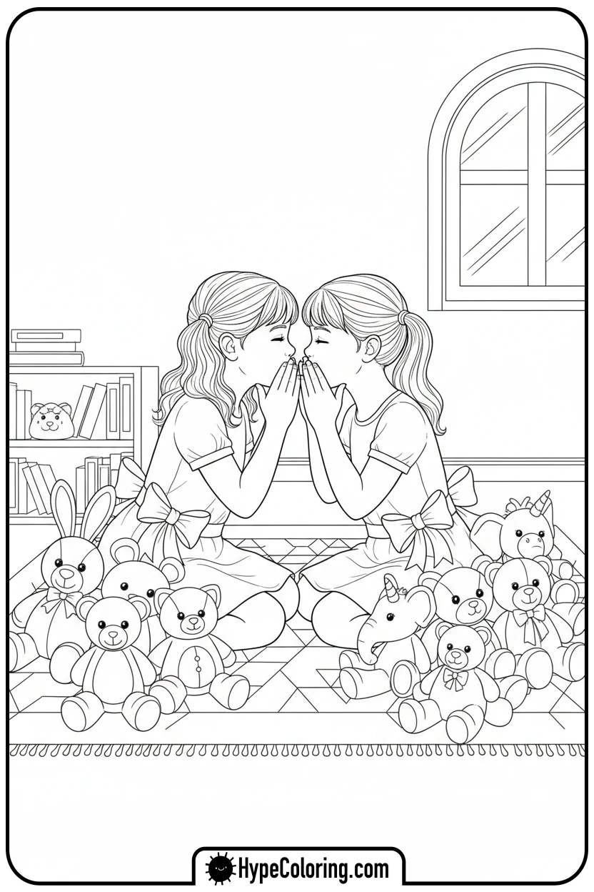 two-girls-sharing-a-secret - Little Girly Corner Coloring Pages