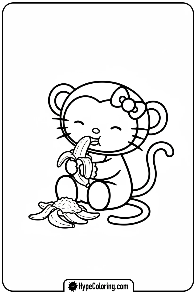 hello-kitty-monkey-trace-eating-banana - Hello Kitty Monkey Trace