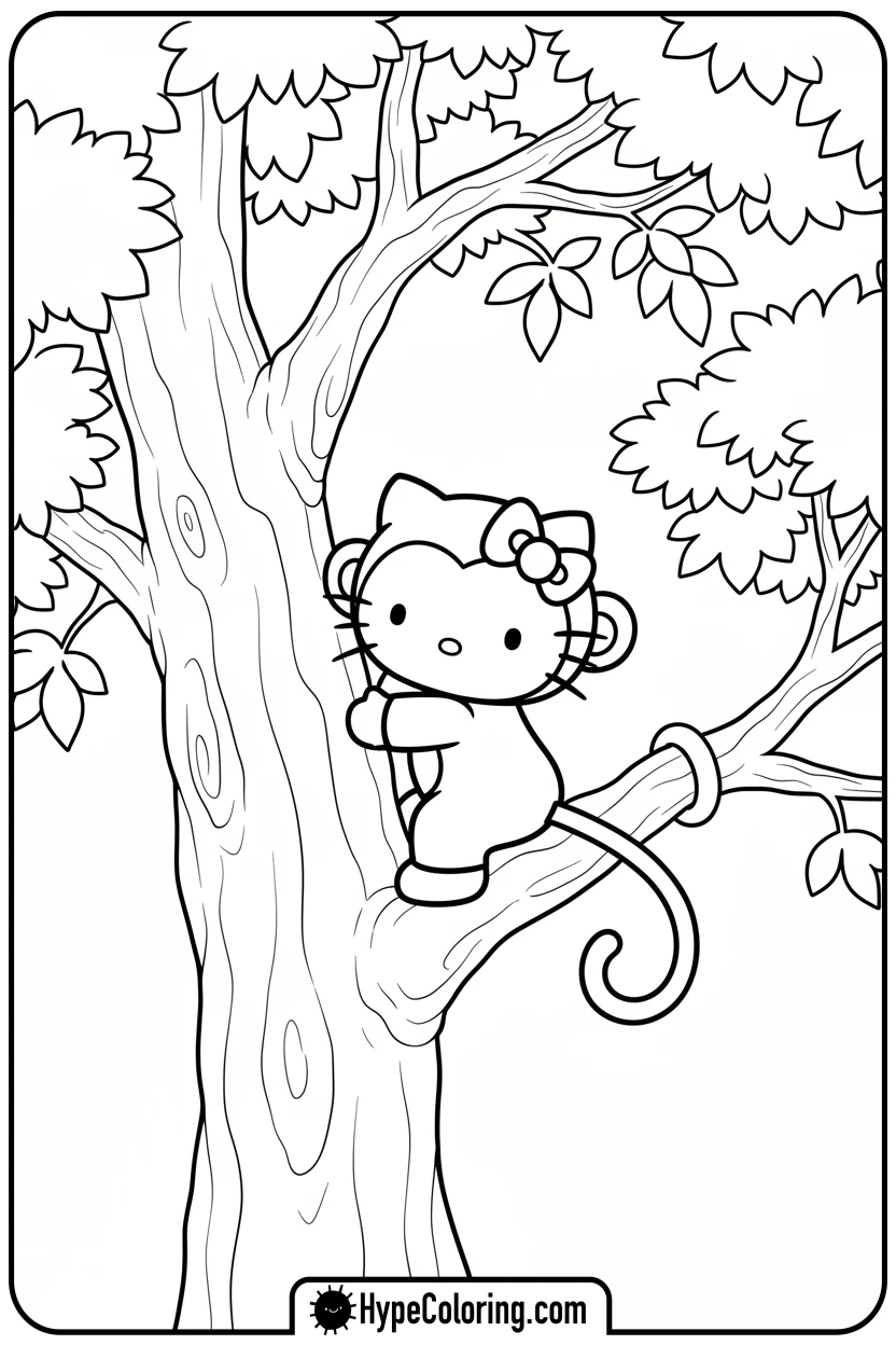 hello-kitty-monkey-trace-climbing-tree - Hello Kitty Monkey Trace