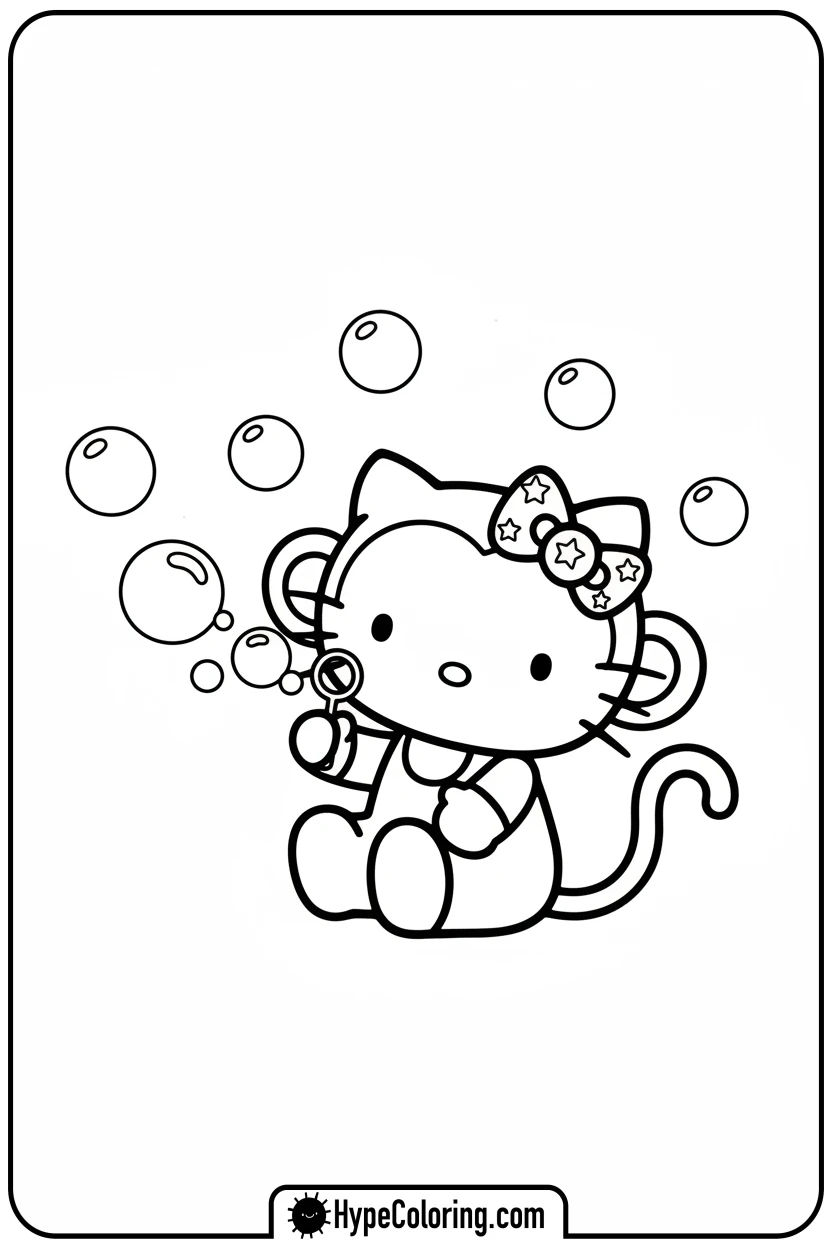 hello-kitty-monkey-trace-blowing-bubbles - Hello Kitty Monkey Trace