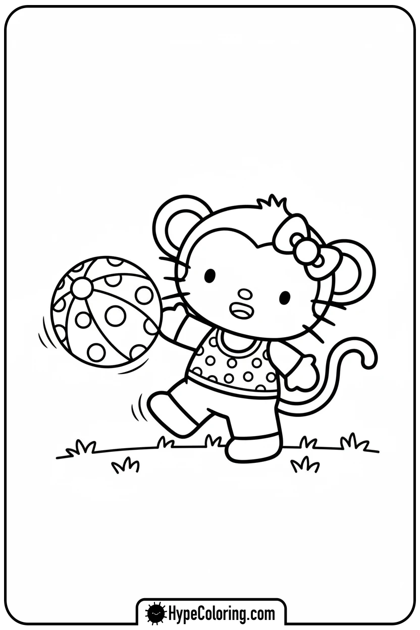hello-kitty-monkey-trace-playing-with-ball - Hello Kitty Monkey Trace