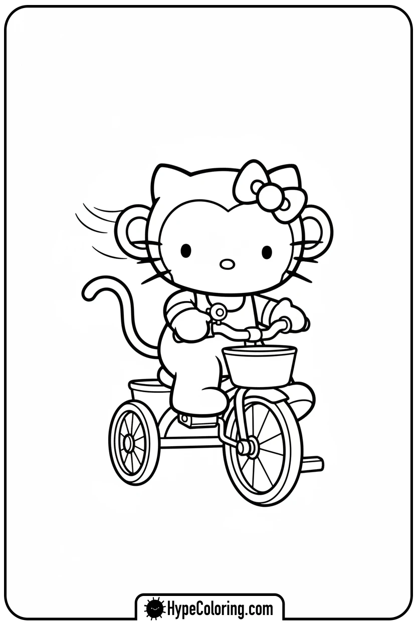 hello-kitty-monkey-trace-riding-tricycle - Hello Kitty Monkey Trace