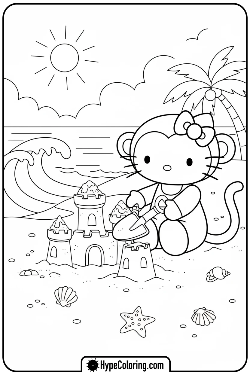 hello-kitty-monkey-trace-building-sandcastle - Hello Kitty Monkey Trace