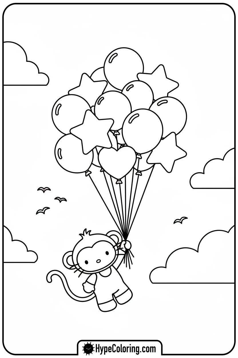 hello-kitty-monkey-trace-holding-balloons - Hello Kitty Monkey Trace