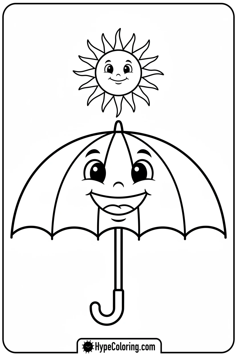 spring-umbrella-greeting-the-sun - Spring Umbrella Coloring Page