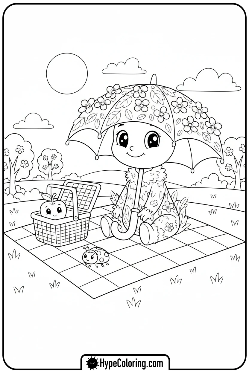 spring-umbrella-on-a-picnic - Spring Umbrella Coloring Page