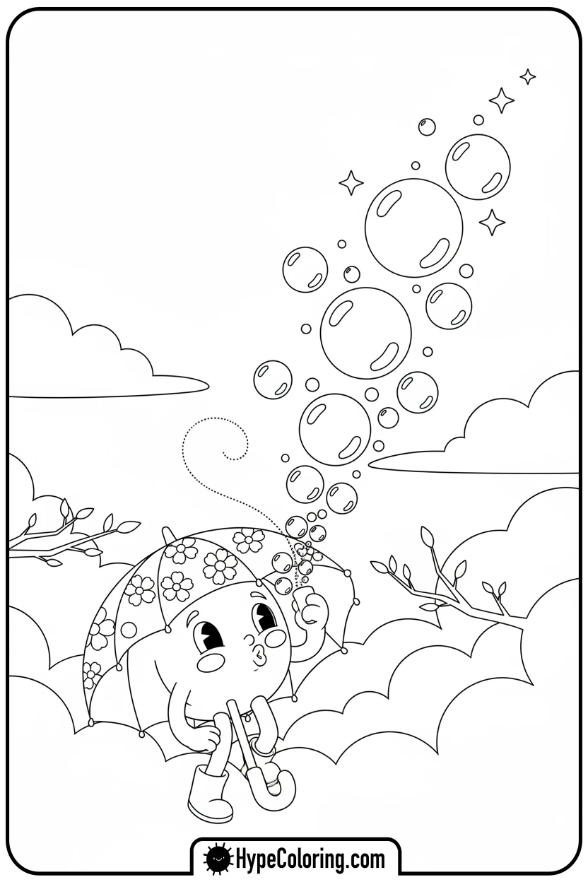 spring-umbrella-blowing-bubbles - Spring Umbrella Coloring Page
