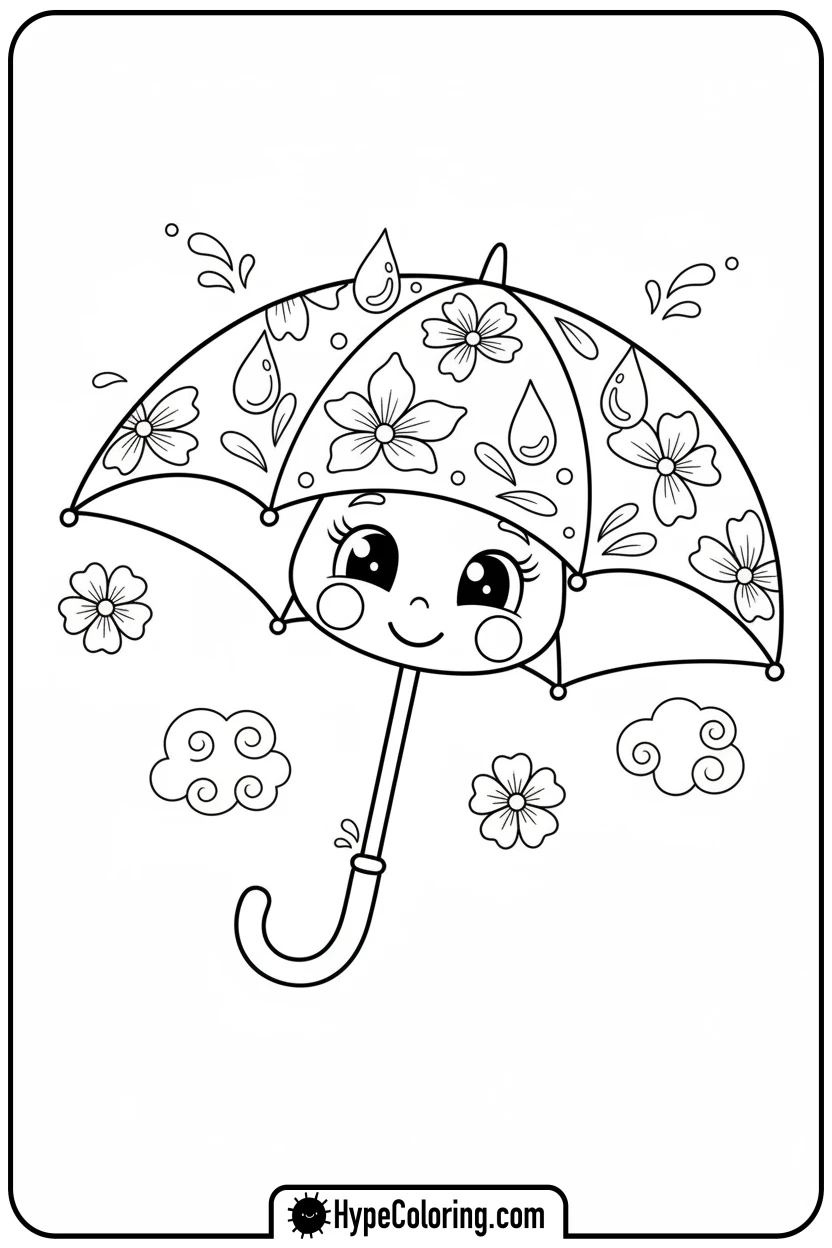 spring-umbrella-catching-raindrops - Spring Umbrella Coloring Page