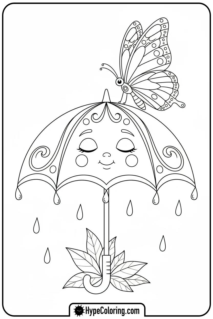 spring-umbrella-with-a-butterfly - Spring Umbrella Coloring Page