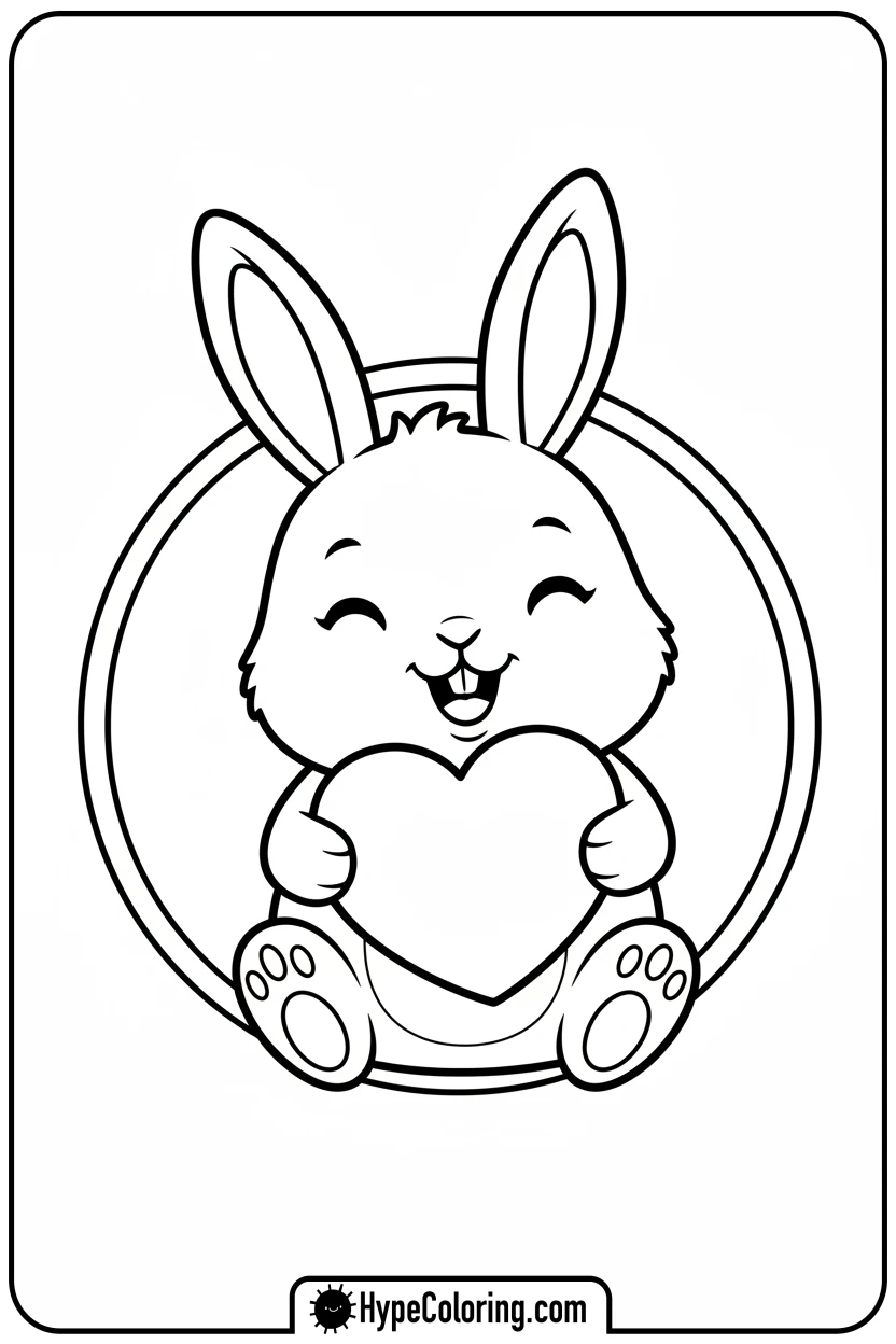chibi-bunny-holding-a-large-heart - Coloring Page Chibi Bunny and Heart