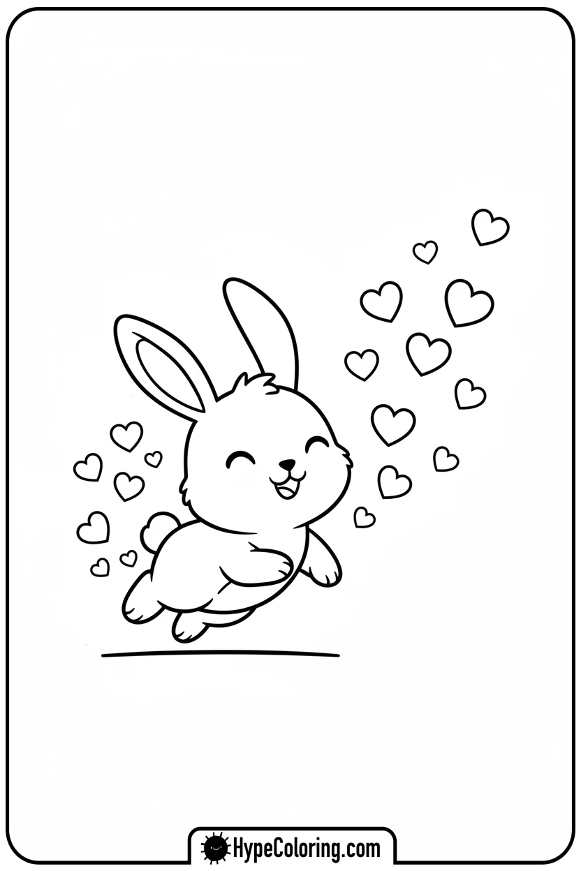 chibi-bunny-jumping-with-hearts - Coloring Page Chibi Bunny and Heart