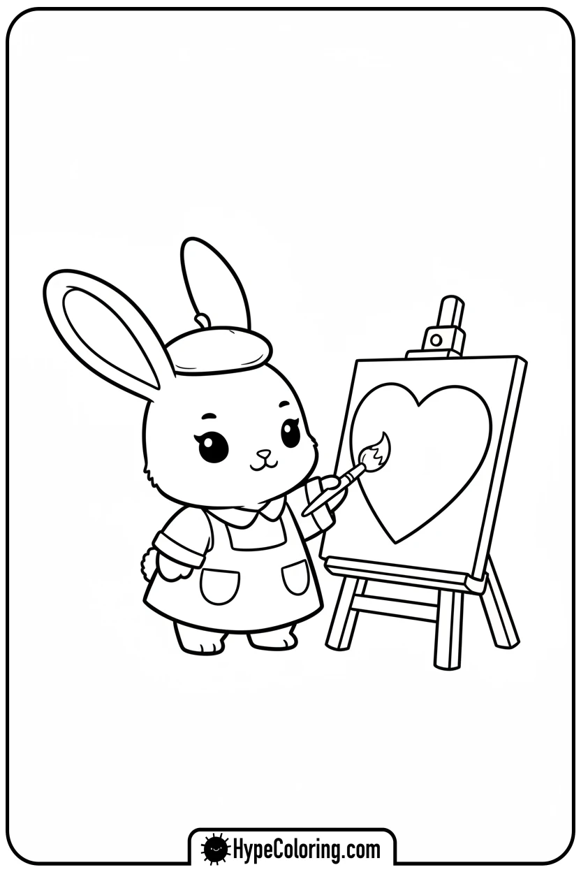chibi-bunny-painting-a-heart - Coloring Page Chibi Bunny and Heart