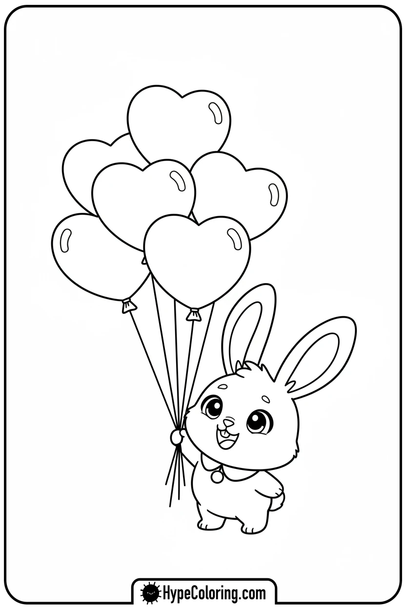 chibi-bunny-with-heart-balloons - Coloring Page Chibi Bunny and Heart