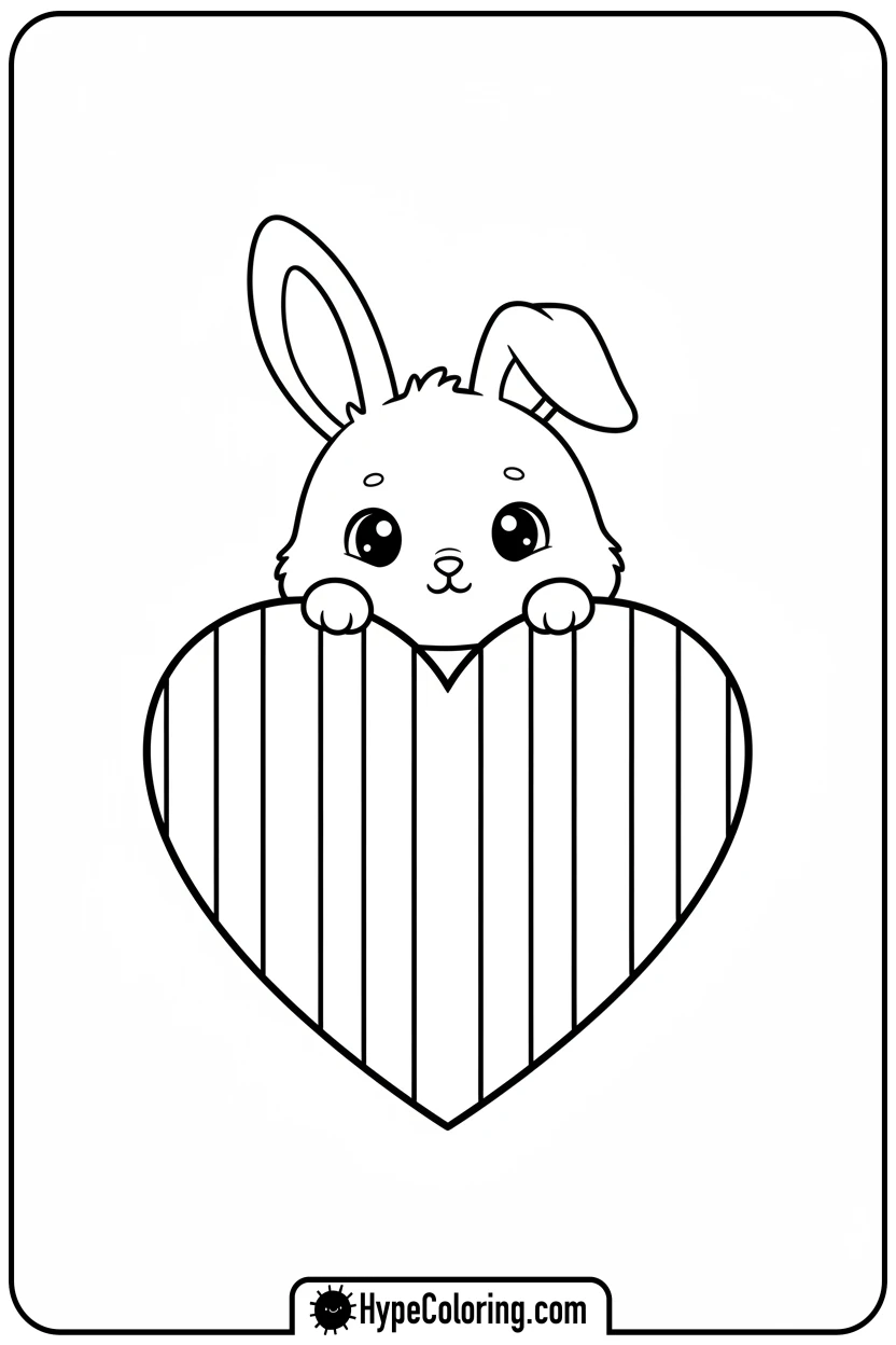 chibi-bunny-peeking-from-heart - Coloring Page Chibi Bunny and Heart